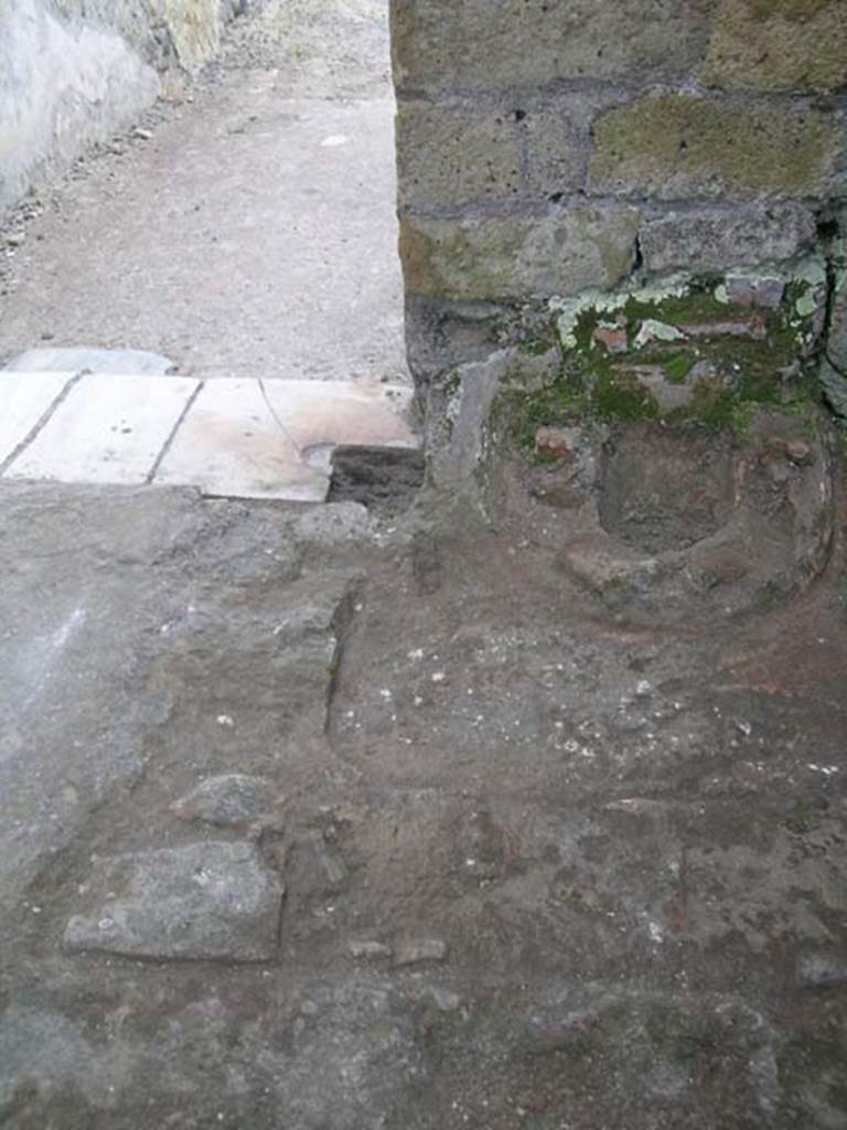 IV.13 Herculaneum, May 2005. Detail of surrounding floor area in south-east corner of entrance vestibule.
Photo courtesy of Nicolas Monteix.